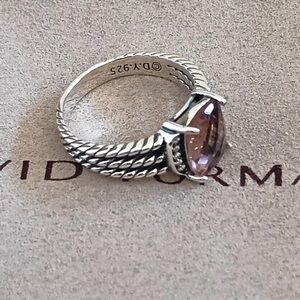 David Yurman  Silver Petit Morganite & Diamonds Ring Size 7